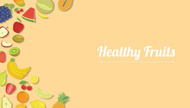 healthy fruits with various kind of fruit for template banner with yellow modern color flat style with free space for text description - vector - Vector, Image