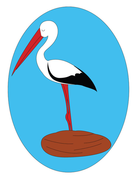 Portrait of the stork bird over blue background, vector or color - Vector, Image