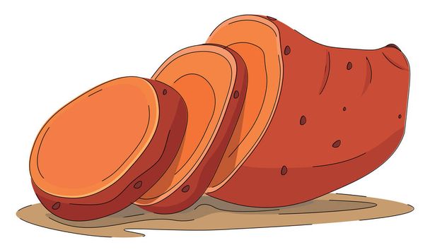 Cartoon Foto van de zoete aardappel half-cut in plakjes, Vector - Vector, afbeelding