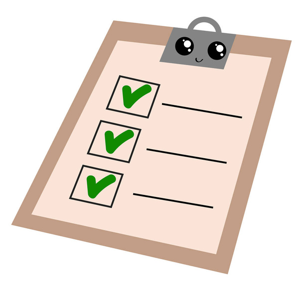Emoji of the smiling writing pad with the green ticked to-do-lis - Vector, Image