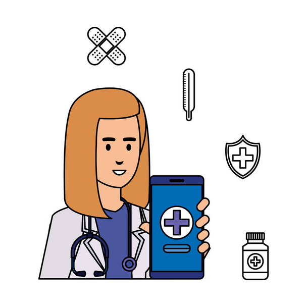 Profesjonalne ikony dla kobiet lekarz Telemedycyna usługi - Wektor, obraz