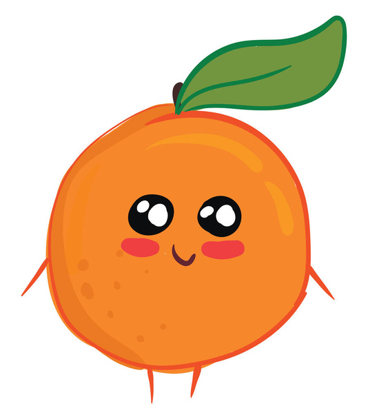 Orange with a leaf illustration, vector or color illustration.  - Vector, Image