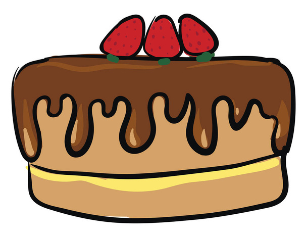 Chocolate cake with strawberries, vector or color illustration.  - Vektör, Görsel