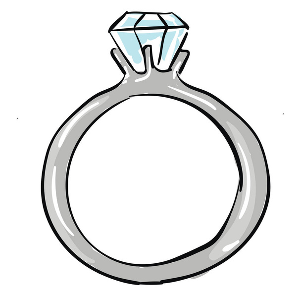 Painting of a white diamond ring, vector or color illustration.  - Vector, Image
