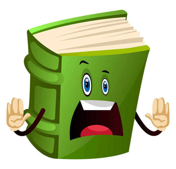 Green book is shocked, illustration, vector on white background. - Vector, Image
