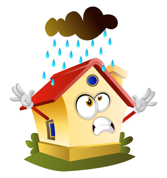 Regen valt op het huis, illustratie, vector op witte rug - Vector, afbeelding