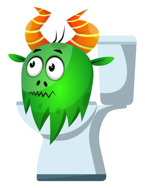 Monster on toilet seat, illustration, vector on white background - Vector, Image
