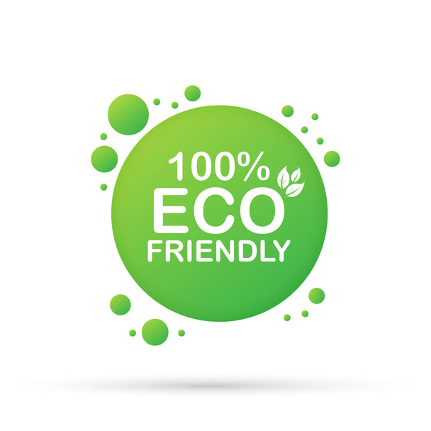 100 Eco friendly green leaf label sticker. Vector stock illustration. - Wektor, obraz