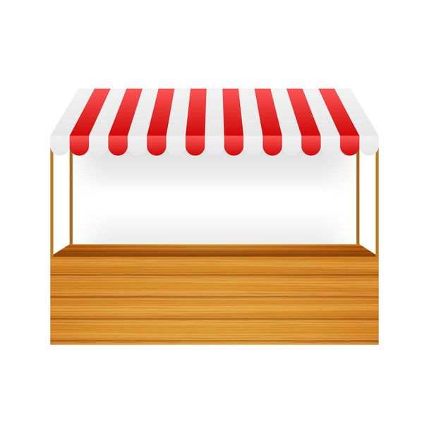Modèle de stand de magasinage avec auvent rayé rouge et blanc, maquette. Illustration vectorielle
. - Vecteur, image