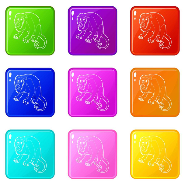 Surprised monkey icons set 9 color collection - Wektor, obraz