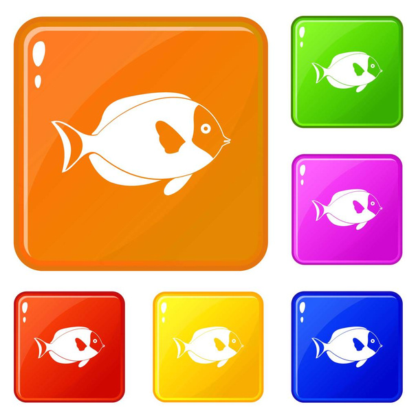 Fish icons set vector color - Vetor, Imagem