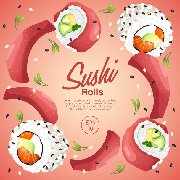 Set of Japanese Food : Sushi Rolls : Vector Illustration - Вектор, зображення
