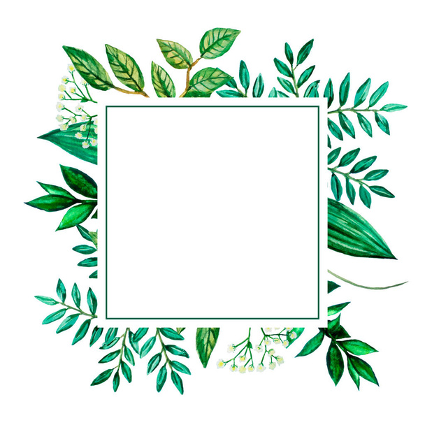グリーティングカード緑の葉水彩 - 写真・画像