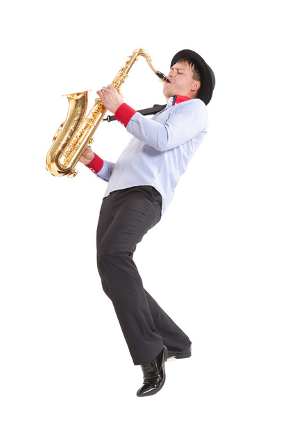 jeune homme jouant sur saxophone
 - Photo, image