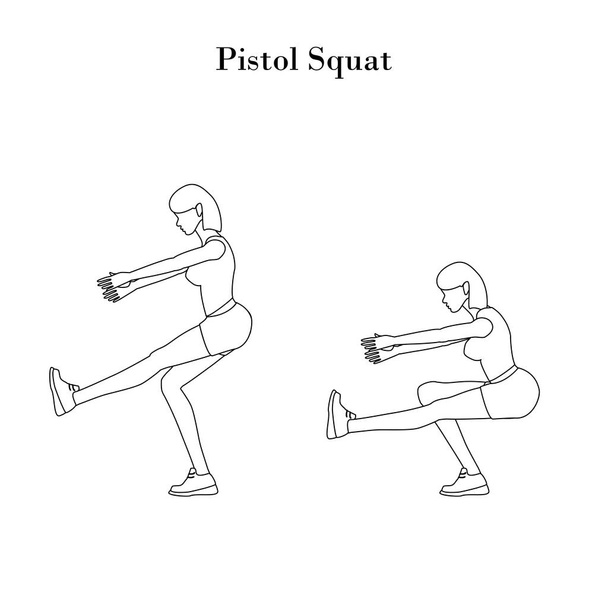 Pistol squat exercise outline - Vector, Image