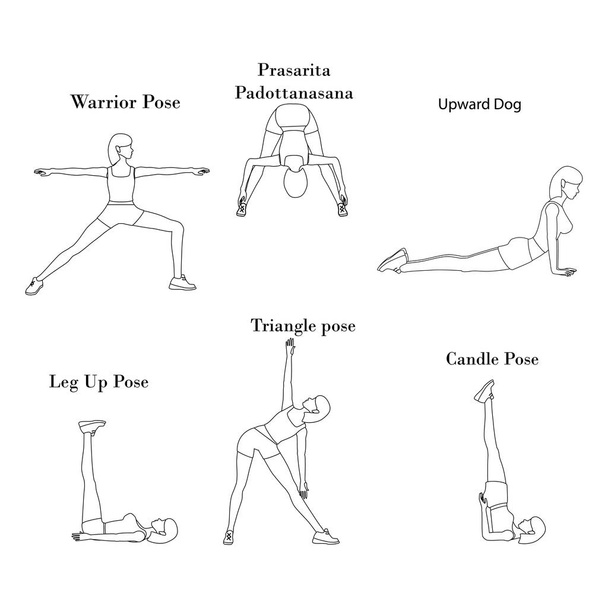 Yoga exercises workout outline - Vector, Image