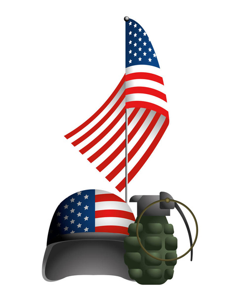 bandeira do estado unido com capacete militar com granada vetor ilustração design gráfico
 - Vetor, Imagem