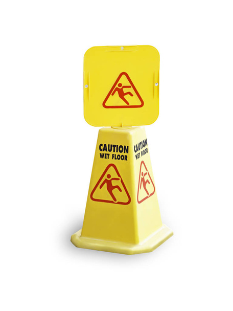 Isolated Warning plates wet floor on a white background with clipping path. - Photo, Image