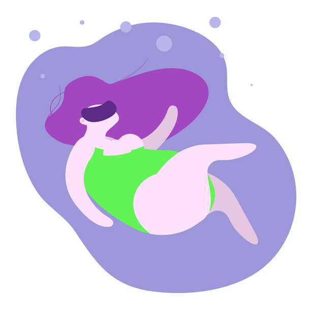 junge Kaukasierin, die unter Wasser schwimmt. Vektor Cartoon Illustration. - Vektor, Bild