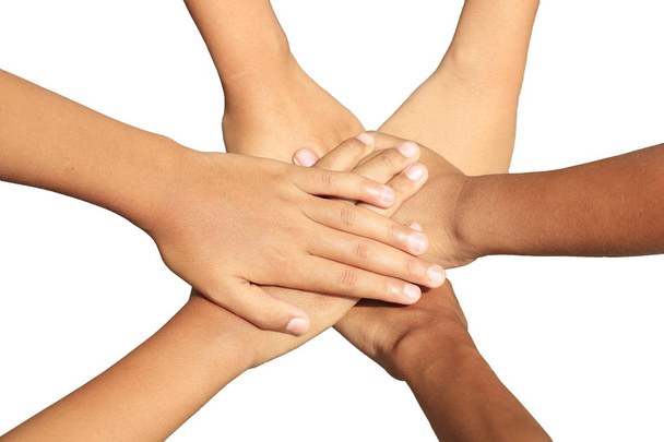 Рукостискання для об'єднання сили єдності на білому тлі
. - Фото, зображення