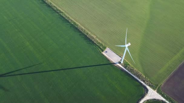 Wind power station on the field. Aerial landscape with wind power station. Concept and idea of alternative energy development. View from a drone.  - Footage, Video