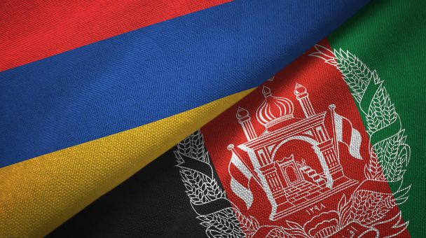 Örményország és Afganisztán két zászló textilszövet, szövet textúra  - Fotó, kép