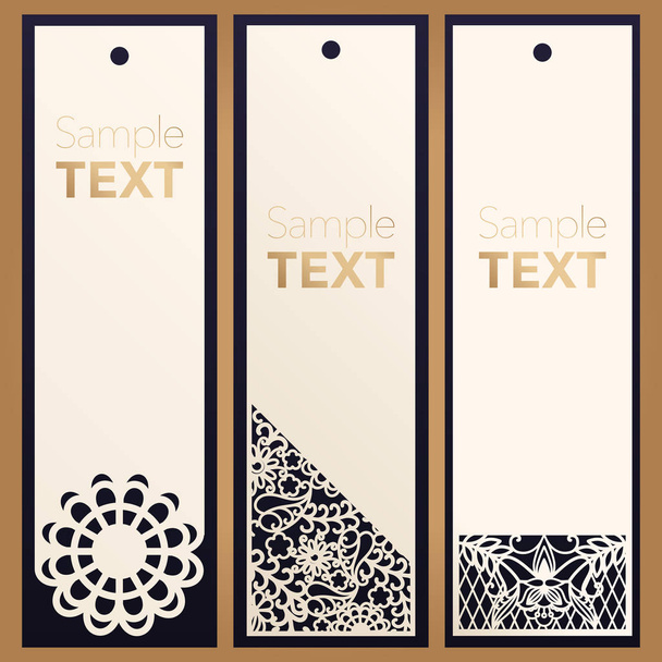 Label and tag for laser cutting products. Floral motif for an openwork pattern. Pattern through cutting patterns. - Vektor, Bild