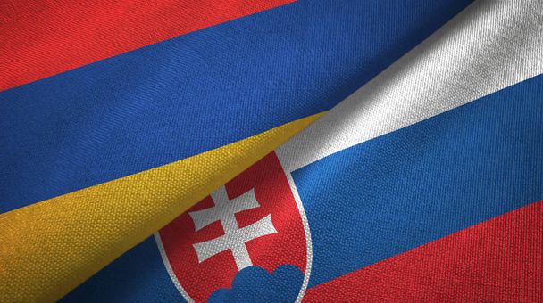 Örményország és Szlovákia két zászló textil ruhával, szövet textúra - Fotó, kép
