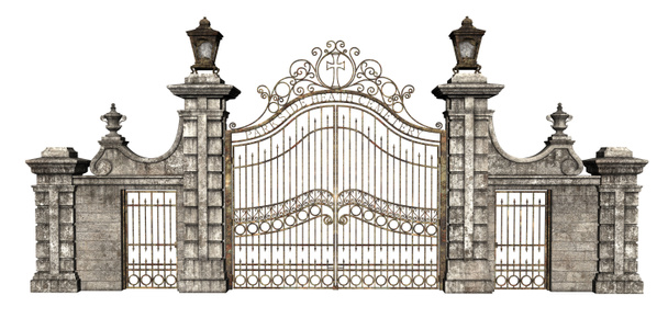 Puerta de hierro fundido en 3D sobre fondo blanco - Ilustración 3D
 - Foto, imagen