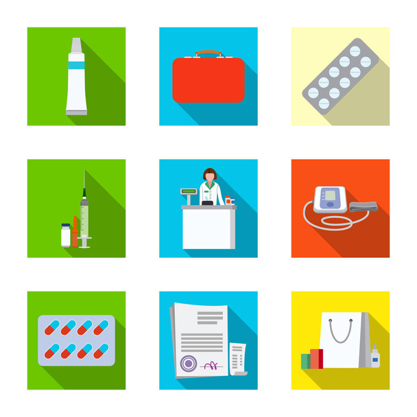 Vector illustration of pharmacy and hospital sign. Set of pharmacy and business vector icon for stock. - Vetor, Imagem