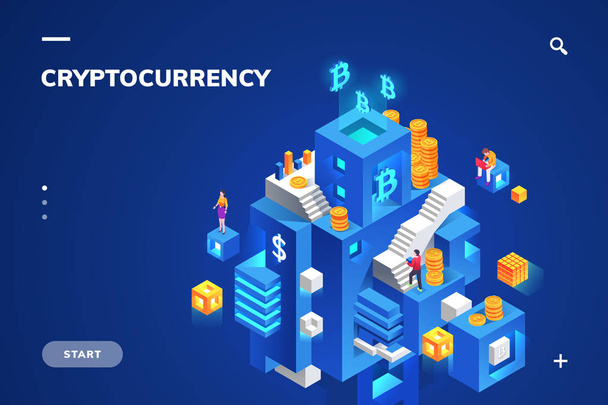 Cryptocurrency and blockchain banner, crypto money - Vector, Image