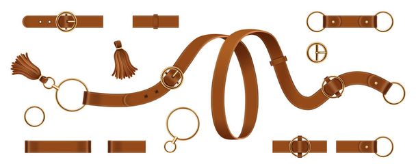 Set of isolated man and woman leather belts - Vector, Image