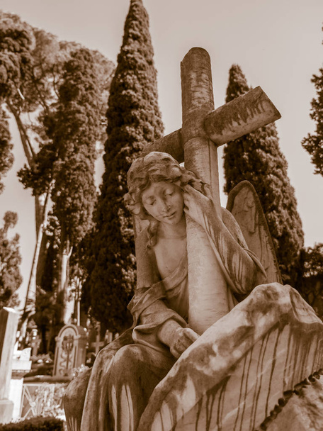 More than 100 years old statue. Cemetery located in Rome. - Photo, Image