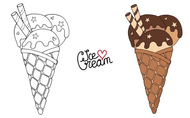 Vector Ice cream for coloring book for adult and kids - Vector, Image