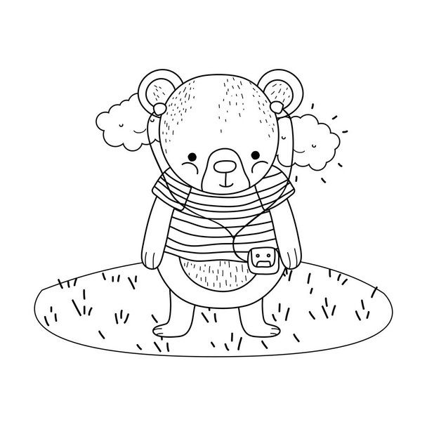 aranyos kis medve, ing és a walkman, a kemping vektoros illusztráció - Vektor, kép