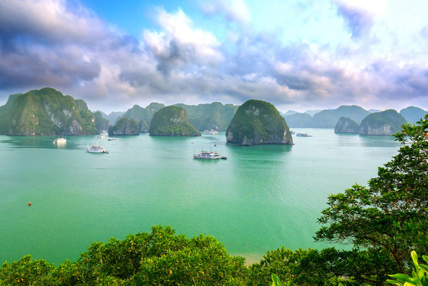 Beautiful landscape Halong Bay view from adove the Ti Top Island. Halong Bay is the UNESCO World Heritage Site, it is a beautiful natural wonder in northern Vietnam - Photo, Image
