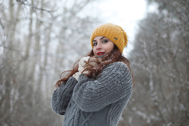 Piękna dziewczyna w pięknym parku zimowych - Zdjęcie, obraz
