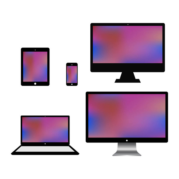 Conjunto de monitores de ordenador realistas, ordenador portátil, tableta y móvil ph
 - Vector, Imagen