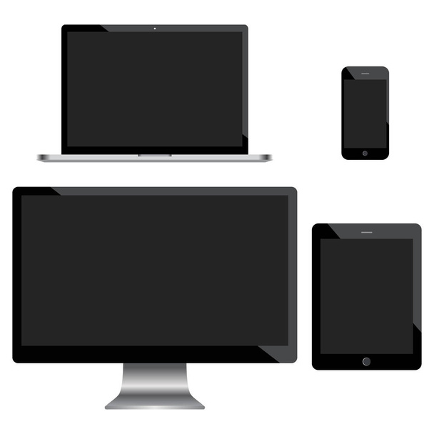 Joukko realistisia tietokonenäyttöjä, kannettava tietokone, tabletti ja matkapuhelin
 - Vektori, kuva