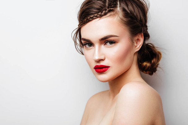 Beautiful young model with red lips - Fotó, kép
