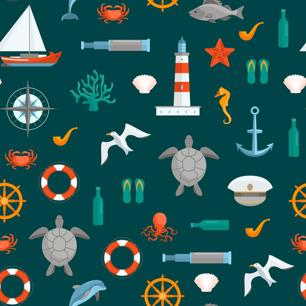 Cartoon Color Sea Seamless Pattern Background. Vector - ベクター画像