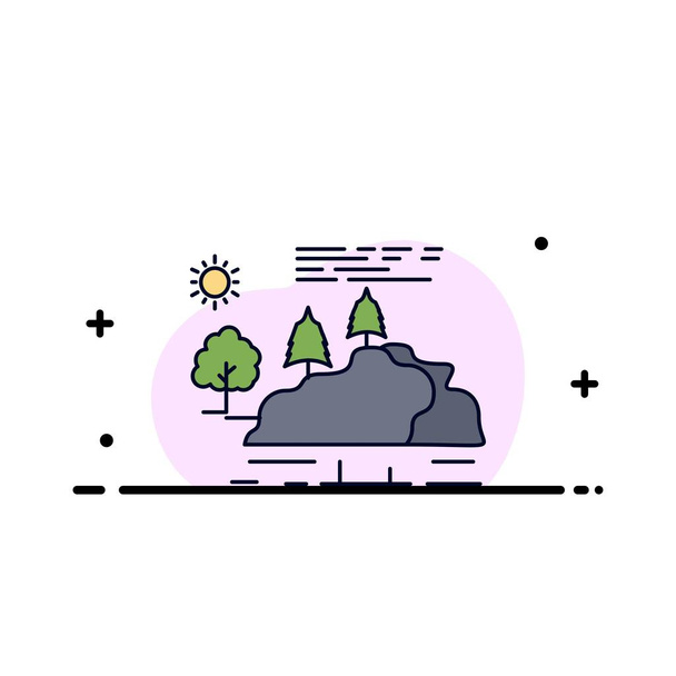 hill, landscape, nature, mountain, rain Flat Color Icon Vector - Vector, afbeelding