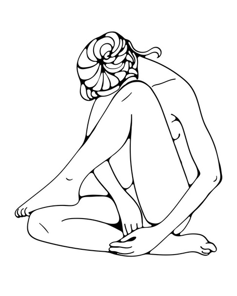 ●座っている女性フィギュアの手描きデジタルイラスト。アウトライン グラフィックス. - ベクター画像