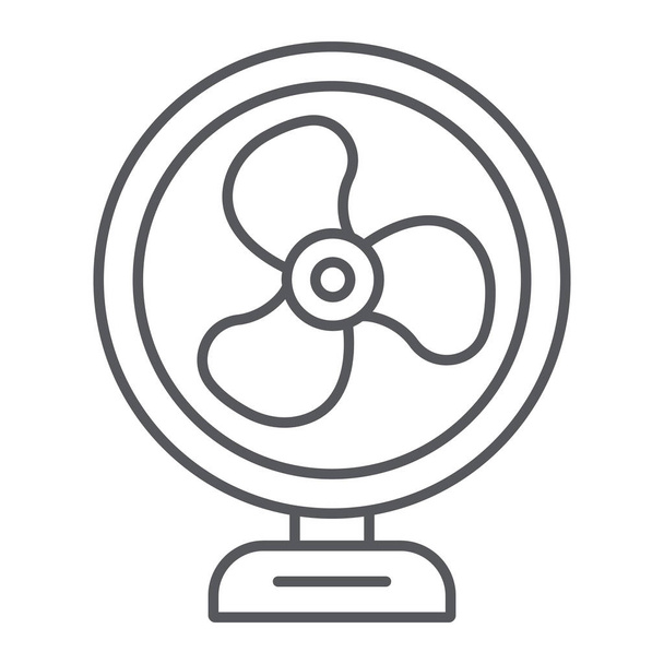 Icono de línea delgada del ventilador de mesa, hélice y eléctrico, signo de enfriador de aire, gráficos vectoriales, un patrón lineal sobre un fondo blanco
. - Vector, imagen
