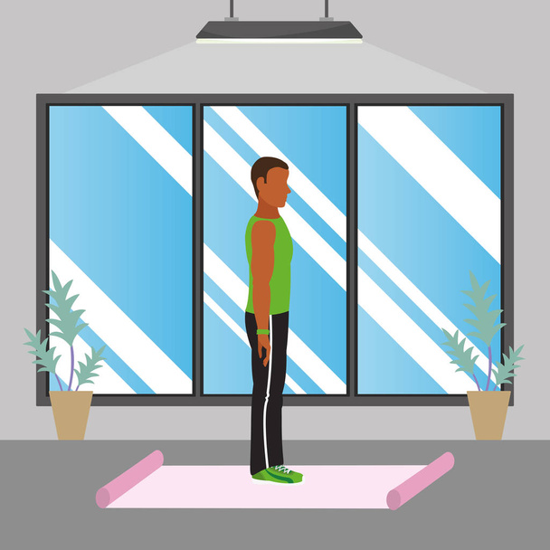 підходить людина виконує вправи над килимком у спортзалі мультфільм Векторні ілюстрації графічний дизайн
 - Вектор, зображення