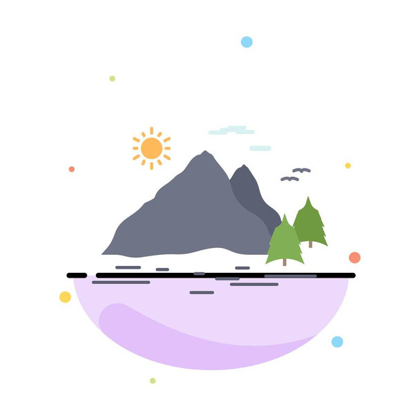 Nature, hill, landscape, mountain, sun Flat Color Icon Vector - ベクター画像