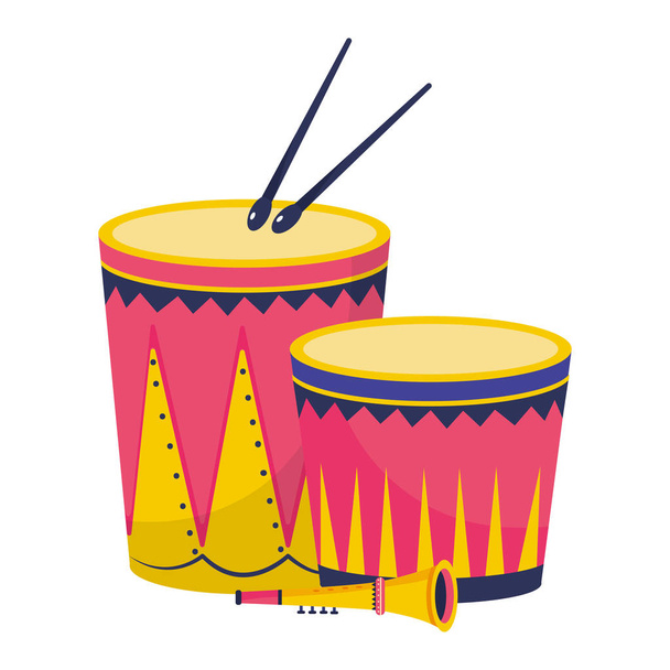 tamburi e bacchette con tromba strumenti musicali grafica grafica vettoriale illustrazione
 - Vettoriali, immagini