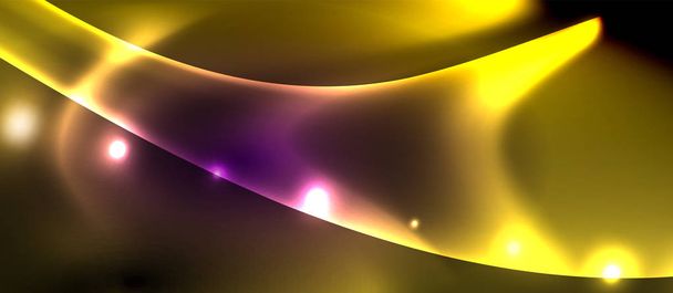 Glossy glowing neon light wave background - Vector, Image