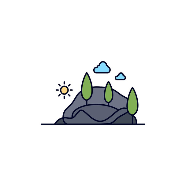 , hill, landscape, nature, mountain, tree Flat Color Icon Vector - ベクター画像