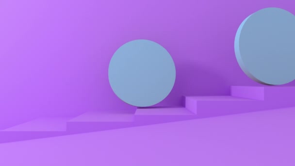 prostorové modré kulaté předměty se kutálet po purpurovém pastelových schodech. 4k vykresluje animační záběry. - Záběry, video